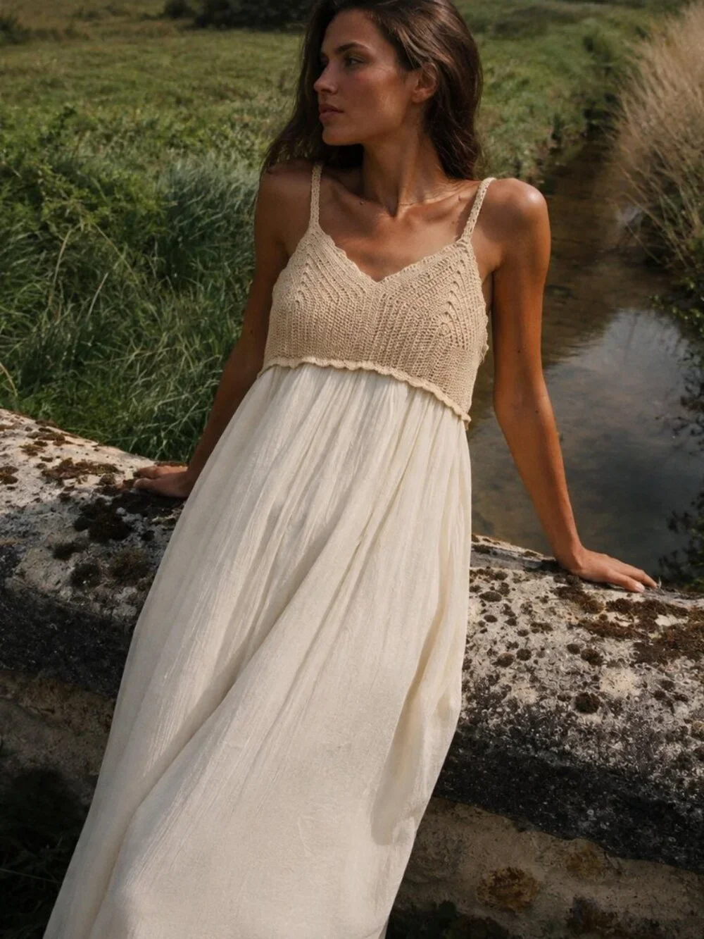Zara Crochet Midi Dress Cream White Sz S NWT
